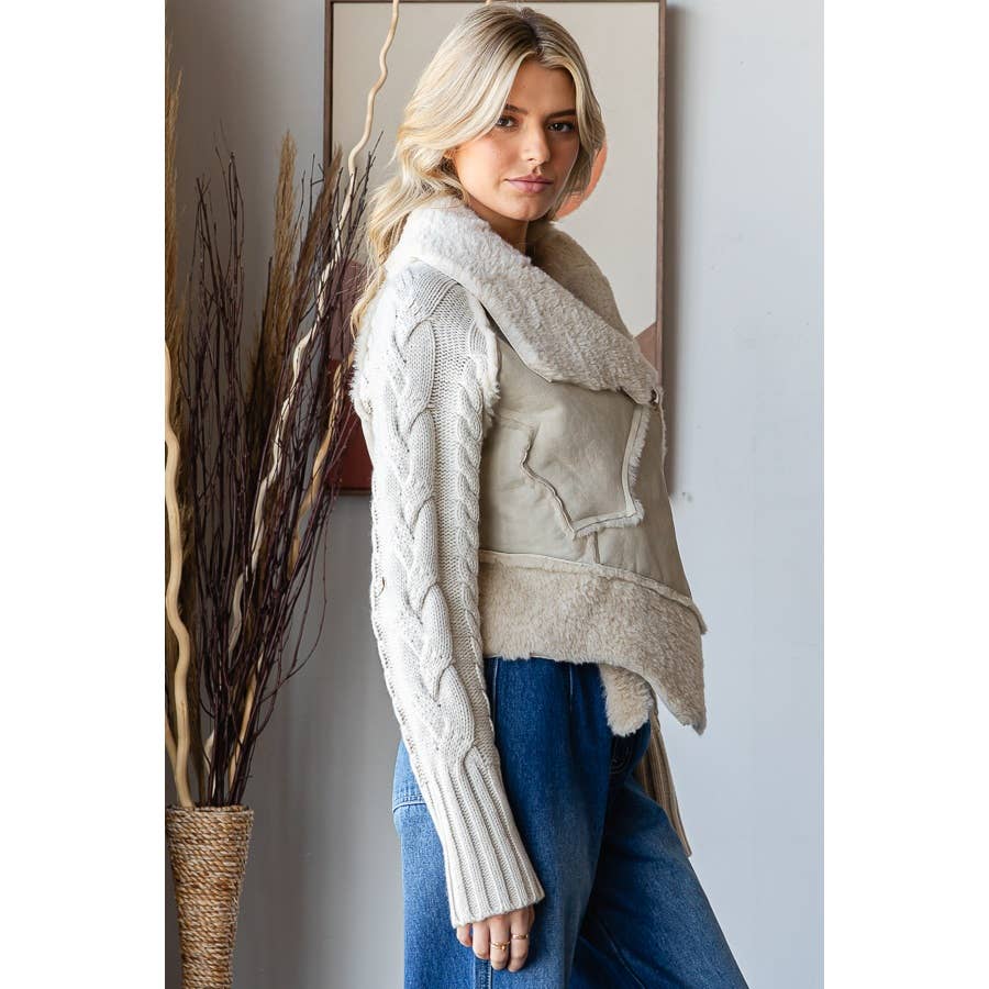 Oli&Hali - Wholesale Leather Jacket - Women's - FAUX LEATHER WINTER JACKET WITH SWEATER SLEEVES6