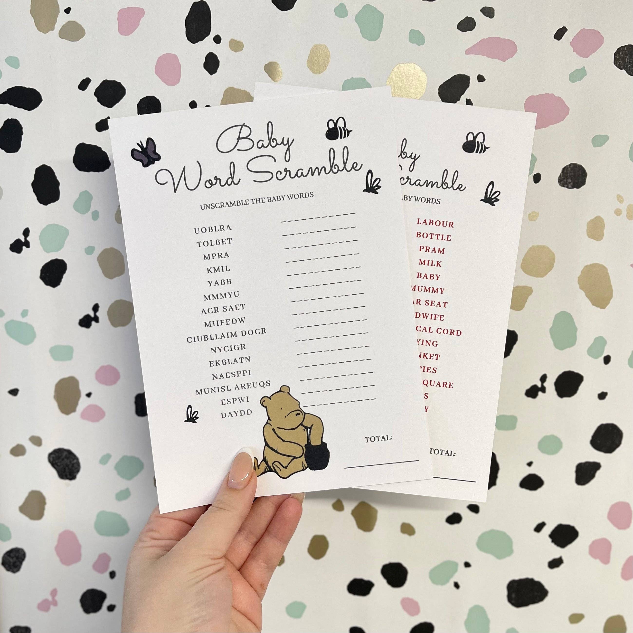 Blossom Tree Party – wholesale Kortspel – Nalle Puh Baby Shower Word Scramble-spel0