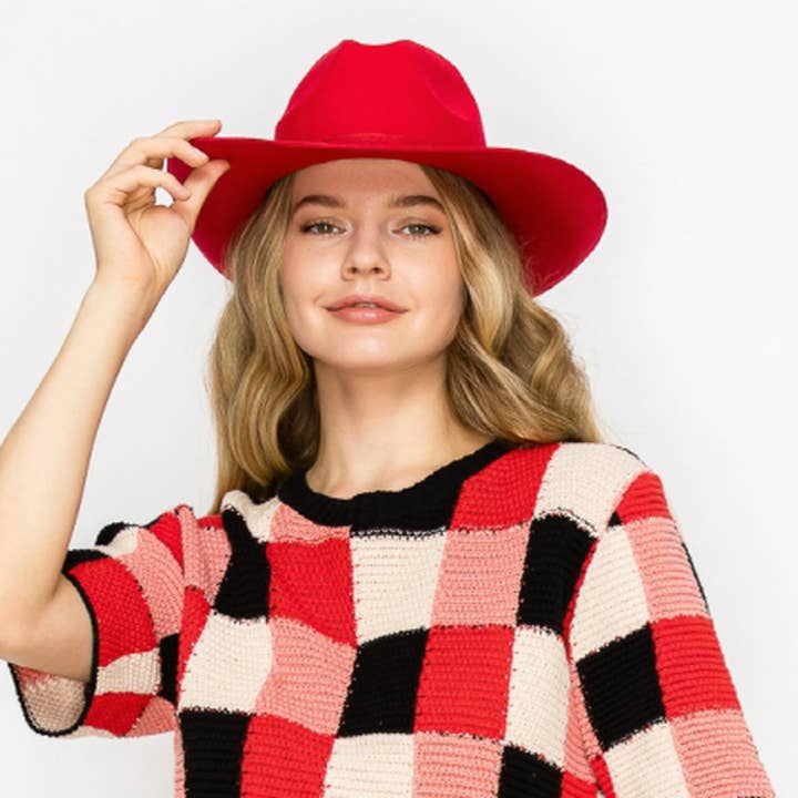 Red Premium Wool Pencil Brim Hat -Red for wholesale on Faire3