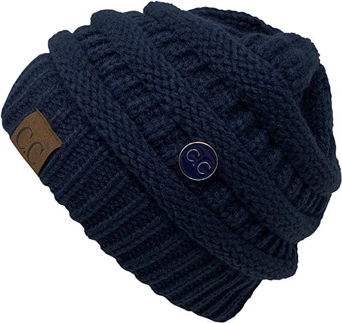 Funky Junque - Wholesale Beanie - Unisex - Ribbed Beanie-Button (Navy)0