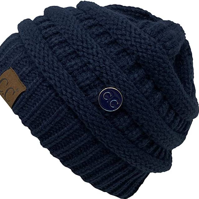 Funky Junque - Wholesale Beanie - Unisex - Ribbed Beanie-Button (Navy)0