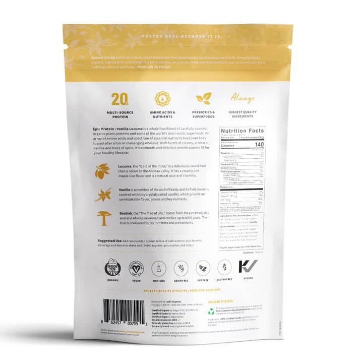 Sprout Living - Wholesale Protein/Superfood Powder - Epic Protein | Organic Plant Protein, Vanilla Lucuma, 1 LB1