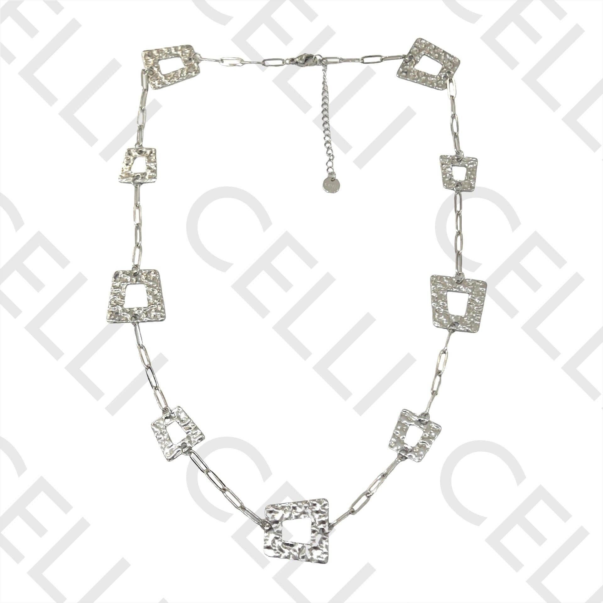 Celli Biju – Großhandel Schmucksets – Halskette / Armband aus Stahl - Gehämmertes Quadrat1