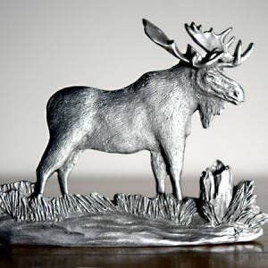 Pewter Moose Figurine, North American Wildlife Metal Art for wholesale by Schumann Sculpture