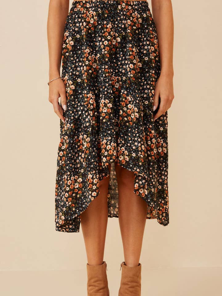 Kvinnors Texturerad Blommig Tryck Asymmetrisk Midi Kjol för wholesale av Hayden LA