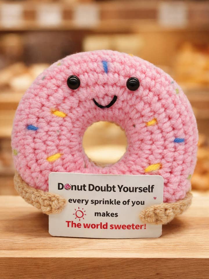 Positive Donut Inspirational Crochet Figure for wholesale by Juniper Tide