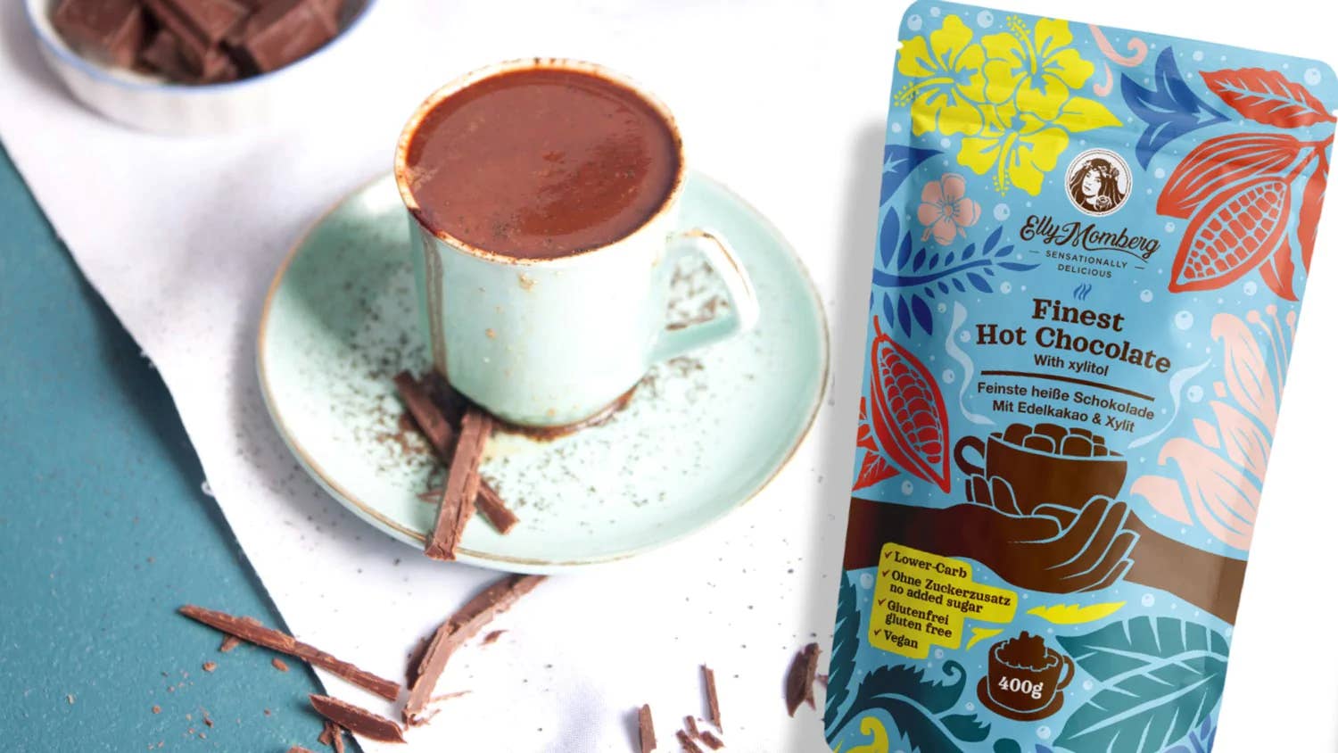 Elly Momberg – wholesale Varm chokladmix/-kit – Finest Hot Chocolate – vegan – utan tillsatt socker – glutenfri