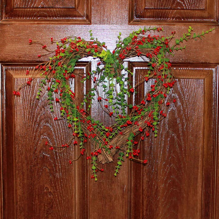 Red 15" Berry Heart Wreath for wholesale on Faire