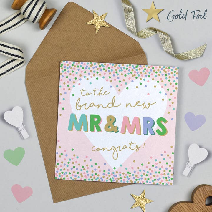 Michelle Fiedler Design – wholesale Wedding card – Celebration Brand New Mr and Mrs Gold Foil