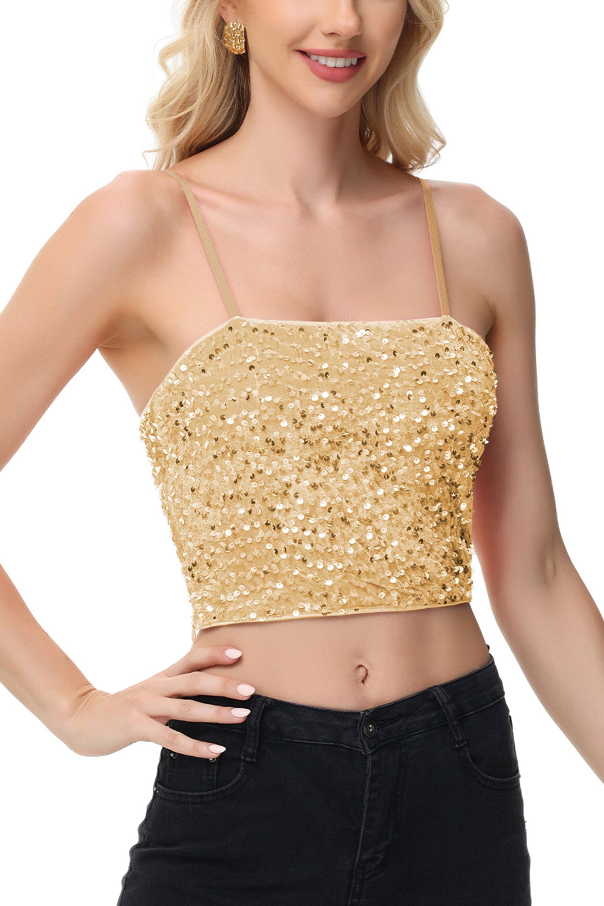 Anna Kaci Wholesale - Wholesale Camisole - Women's - Sparkly Sequin Cami Tops Crop Club Party Glitter Spaghetti19