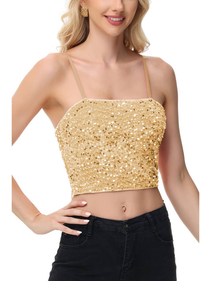 Anna Kaci Wholesale - Wholesale Camisole - Women's - Sparkly Sequin Cami Tops Crop Club Party Glitter Spaghetti19