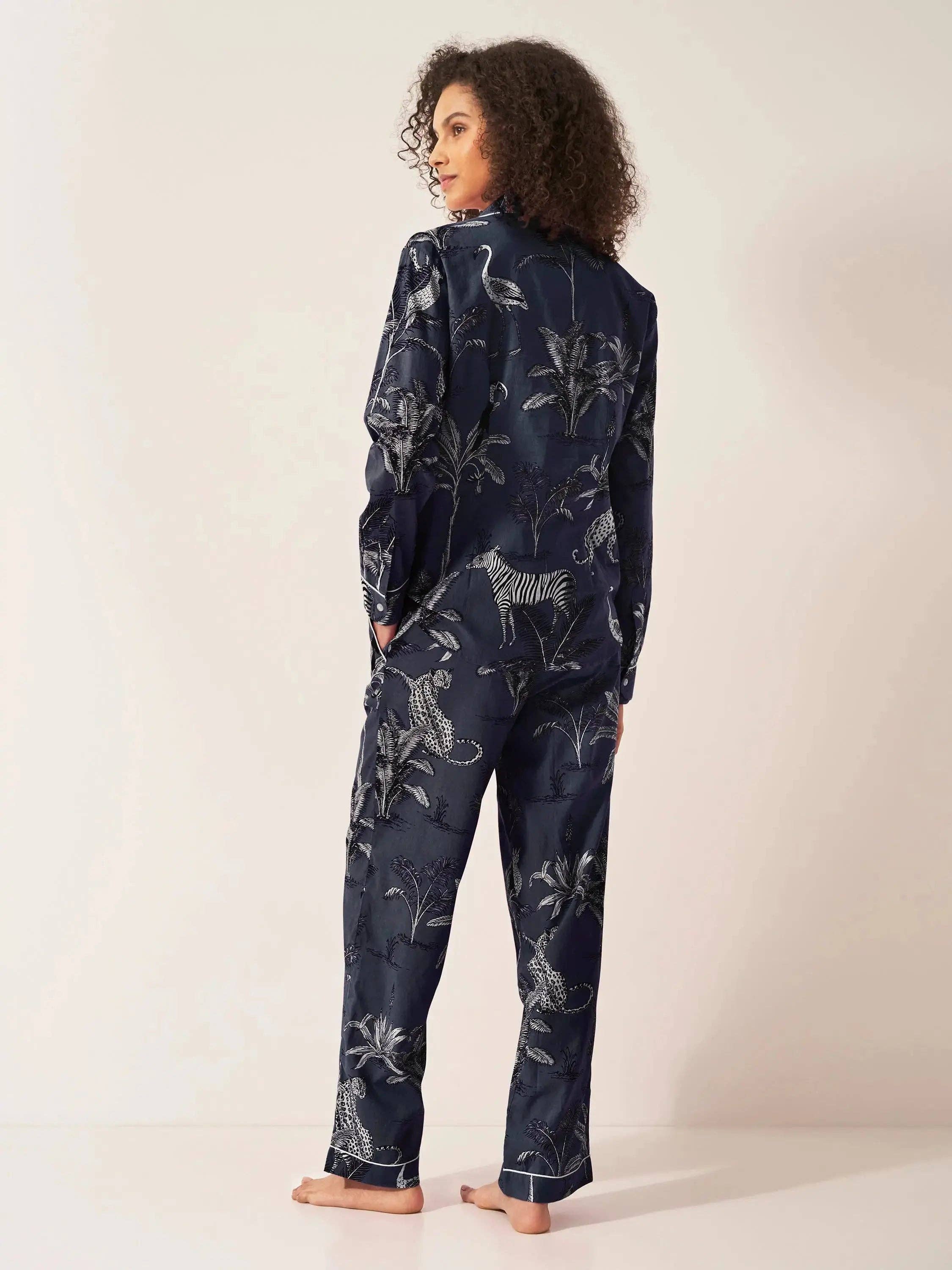 Navy Jungle Women's Long Sleeve Organic Cotton Pyjama Trouser Set for wholesale on Faire3