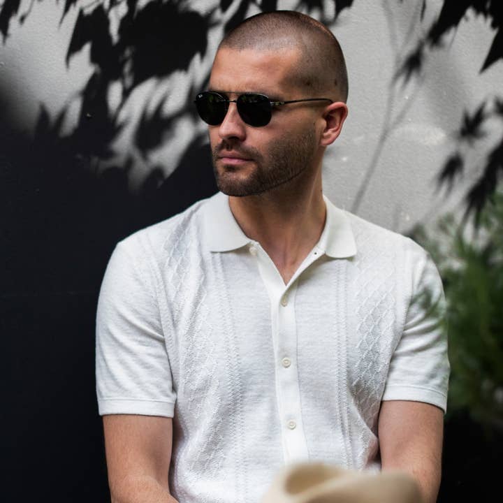 Lichtgewicht overhemd van katoen met linnenpatroon voor heren voor wholesale door Paul James Knitwear