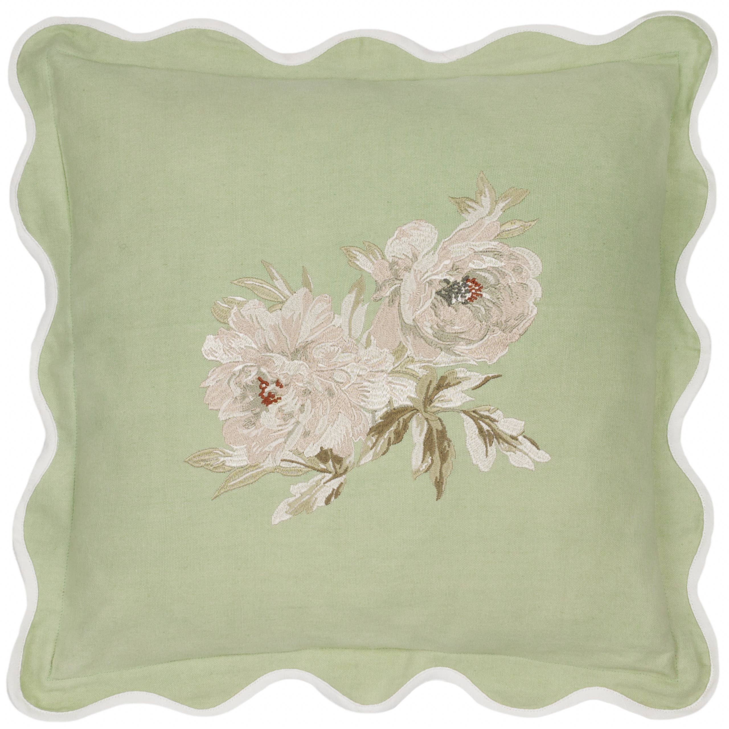 Adele Floral Embroidered Cushion Sage for wholesale on Faire1