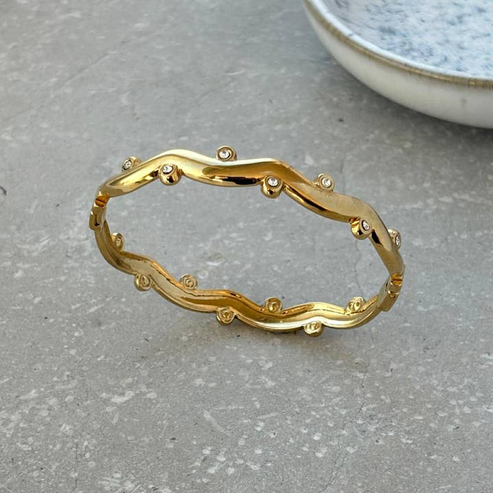 Tarnish Resistant Wavy Zirconia Hinged Bangle for wholesale by Flax Barn