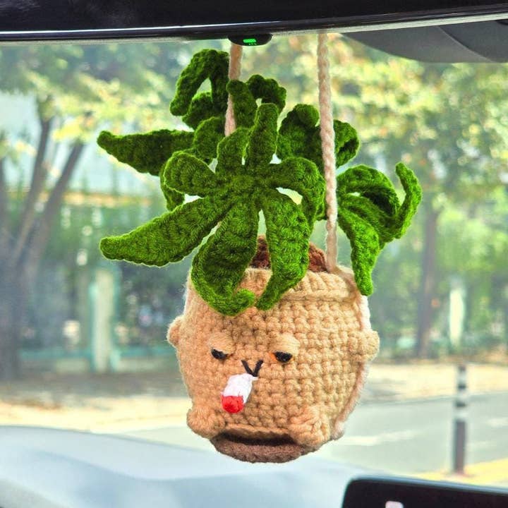 Crochet Weed Plant Pot Car Hanging, Cute Car Decor for wholesale by TOMOPOD LLC