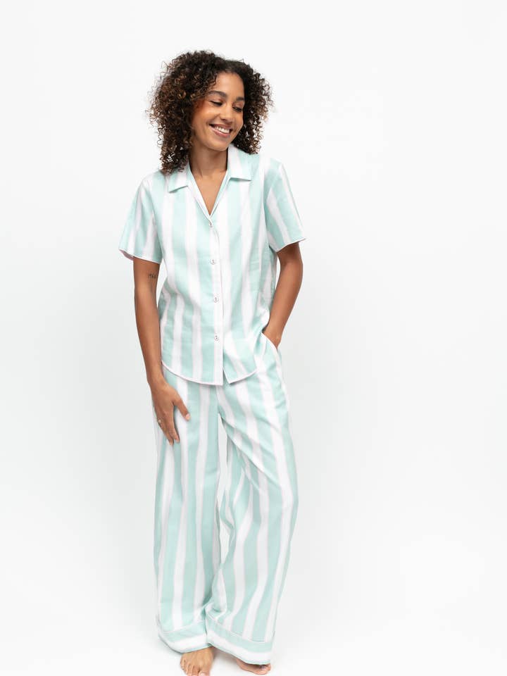 Francesca Printed Stripe Wide Leg Pyjama Set for wholesale by Cyberjammies