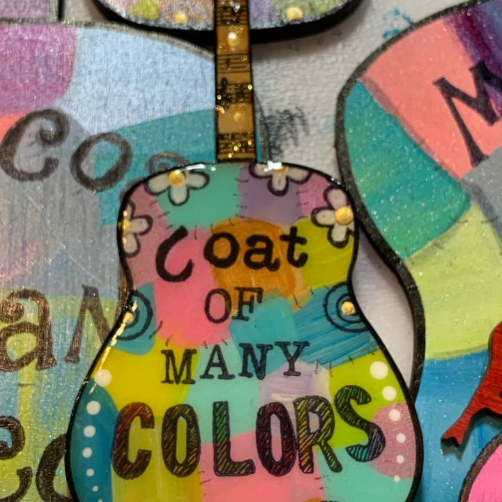 Clever Clogs Art - Wholesale Decorative Tabletop Object - Dolly Parton, Coat Of Many Colors guitar