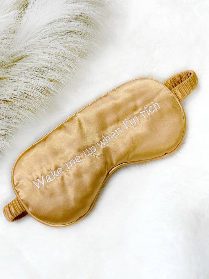 “Wake Me Up When I’m Rich” Satin Sleep Mask for wholesale by Girl Code Couture