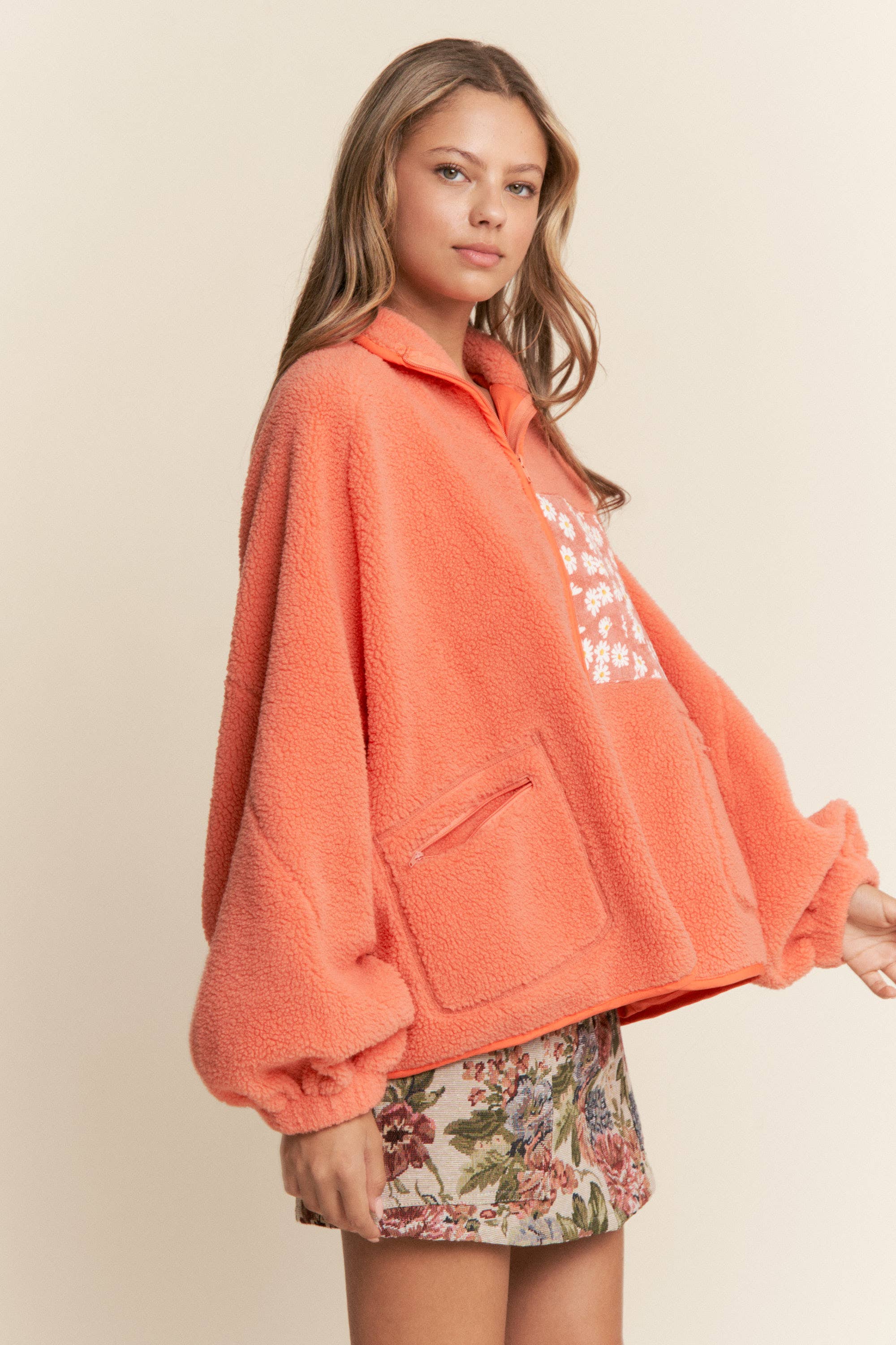 J.NNA – wholesale Jacka - Dam – Teddy Sherpa Blommig Jacka med Dragkedja S-L / 1X-3X1