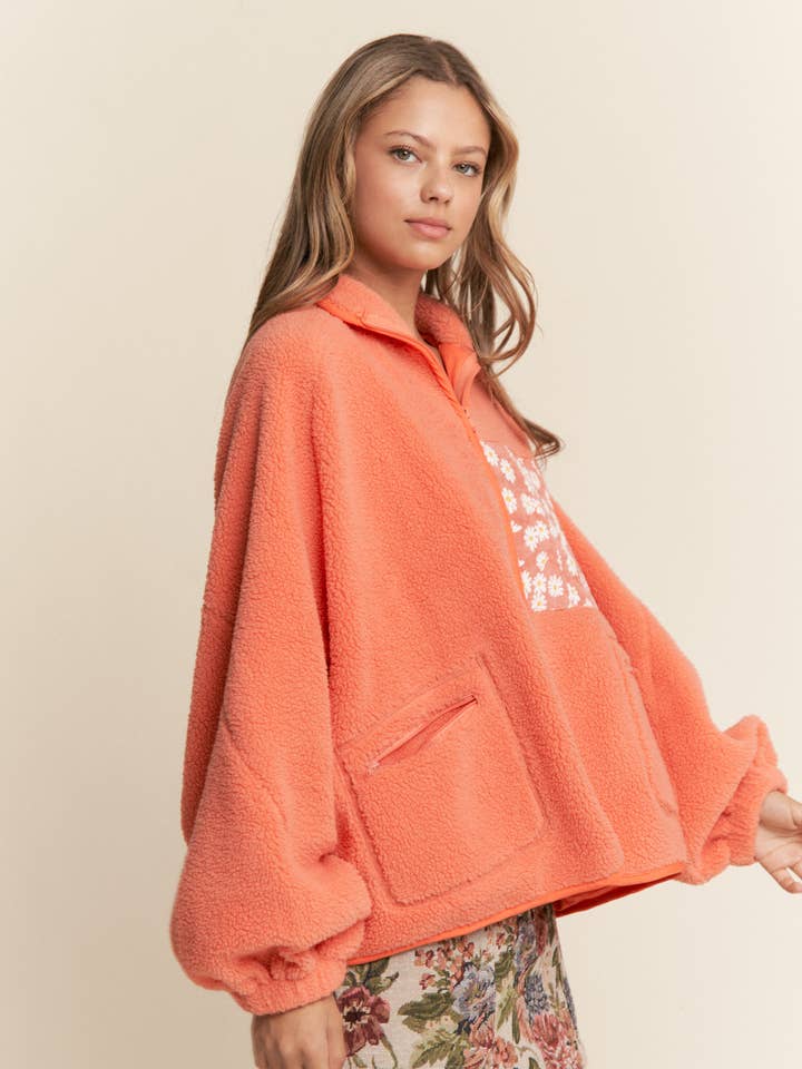 J.NNA - Wholesale Jacket – Women's - Teddy Sherpa Floral Zipper Jacket S-L / 1X-3X1