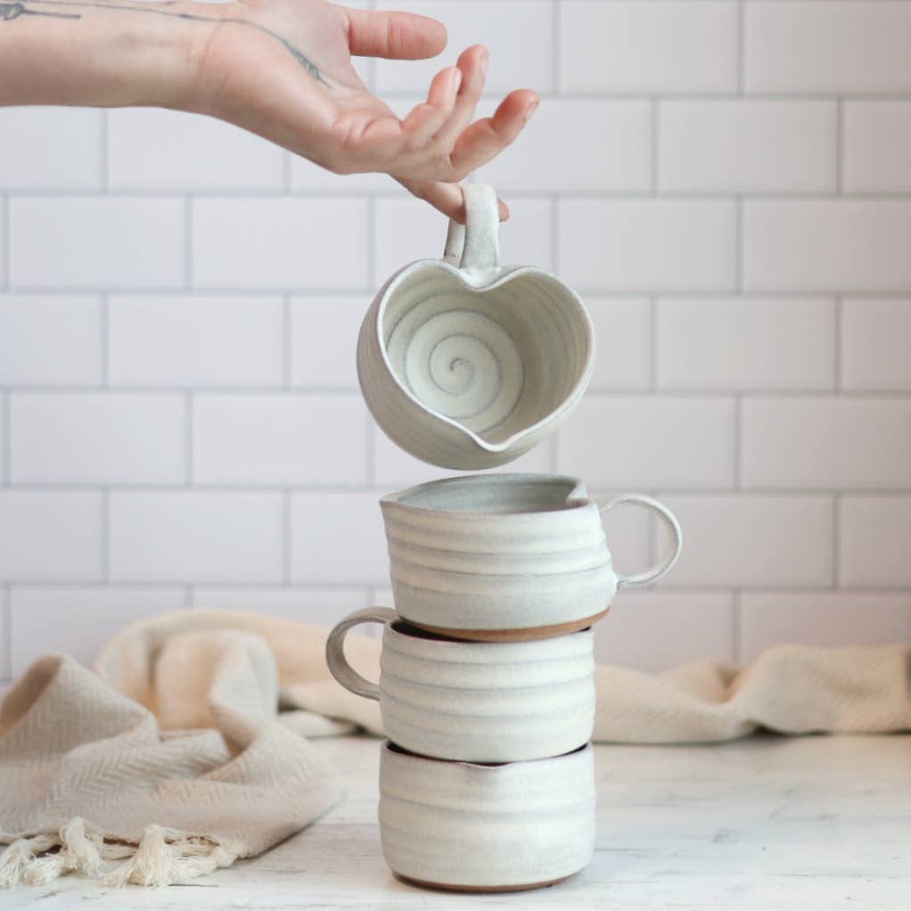 Gravesco Pottery - Wholesale Drinking Glass/Cup - Handmade Heart-Shaped Latte Mug in Cream1