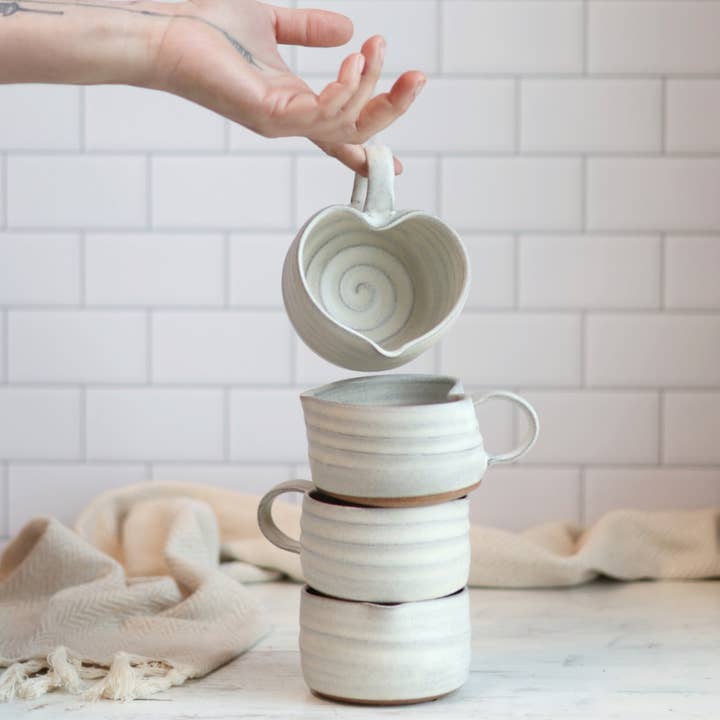 Gravesco Pottery - Wholesale Drinking Glass/Cup - Handmade Heart-Shaped Latte Mug in Cream1