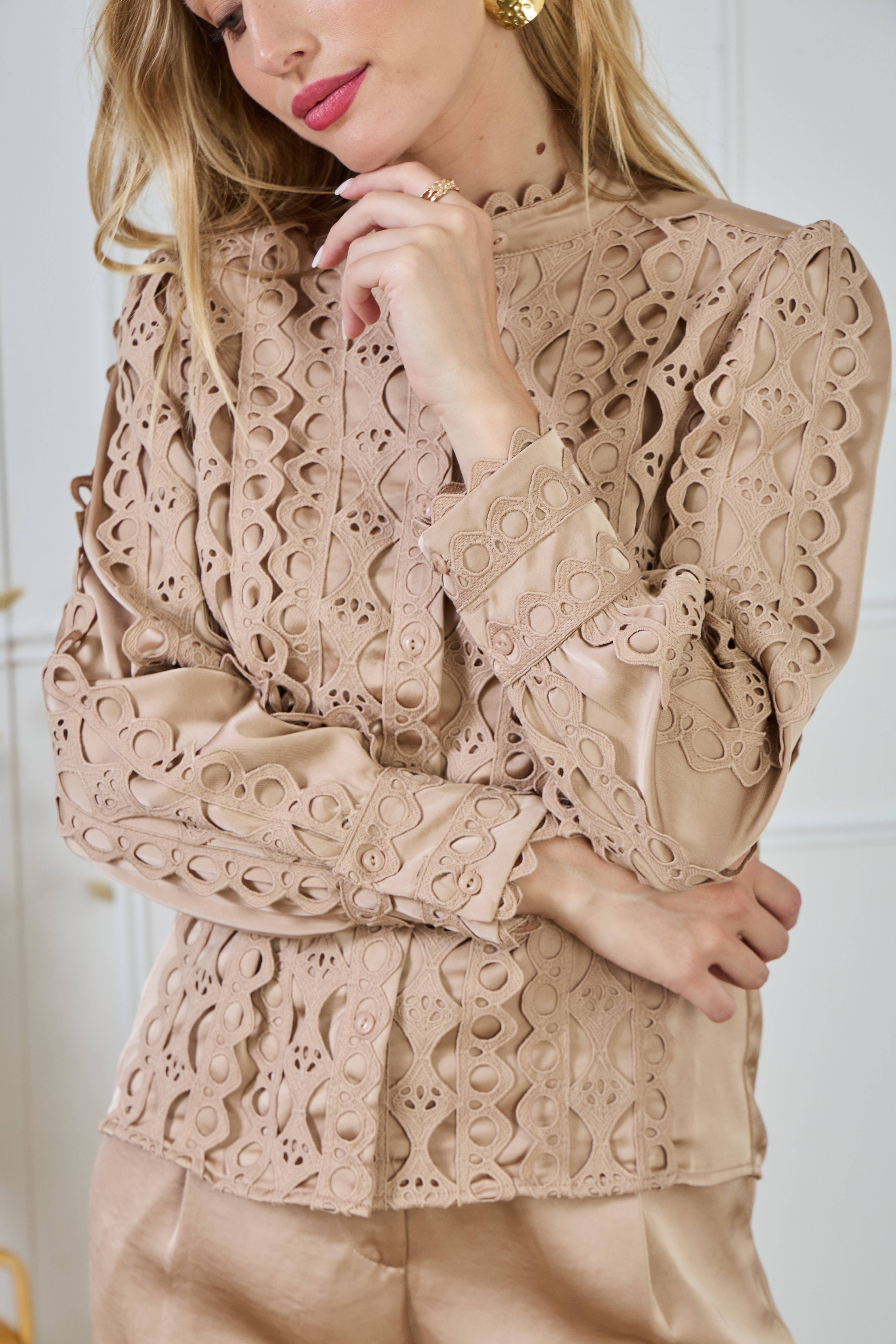 LULUMARY – Großhandel Hemd mit Button-down-Kragen – Damen – Bluse mit Spitze CH3682