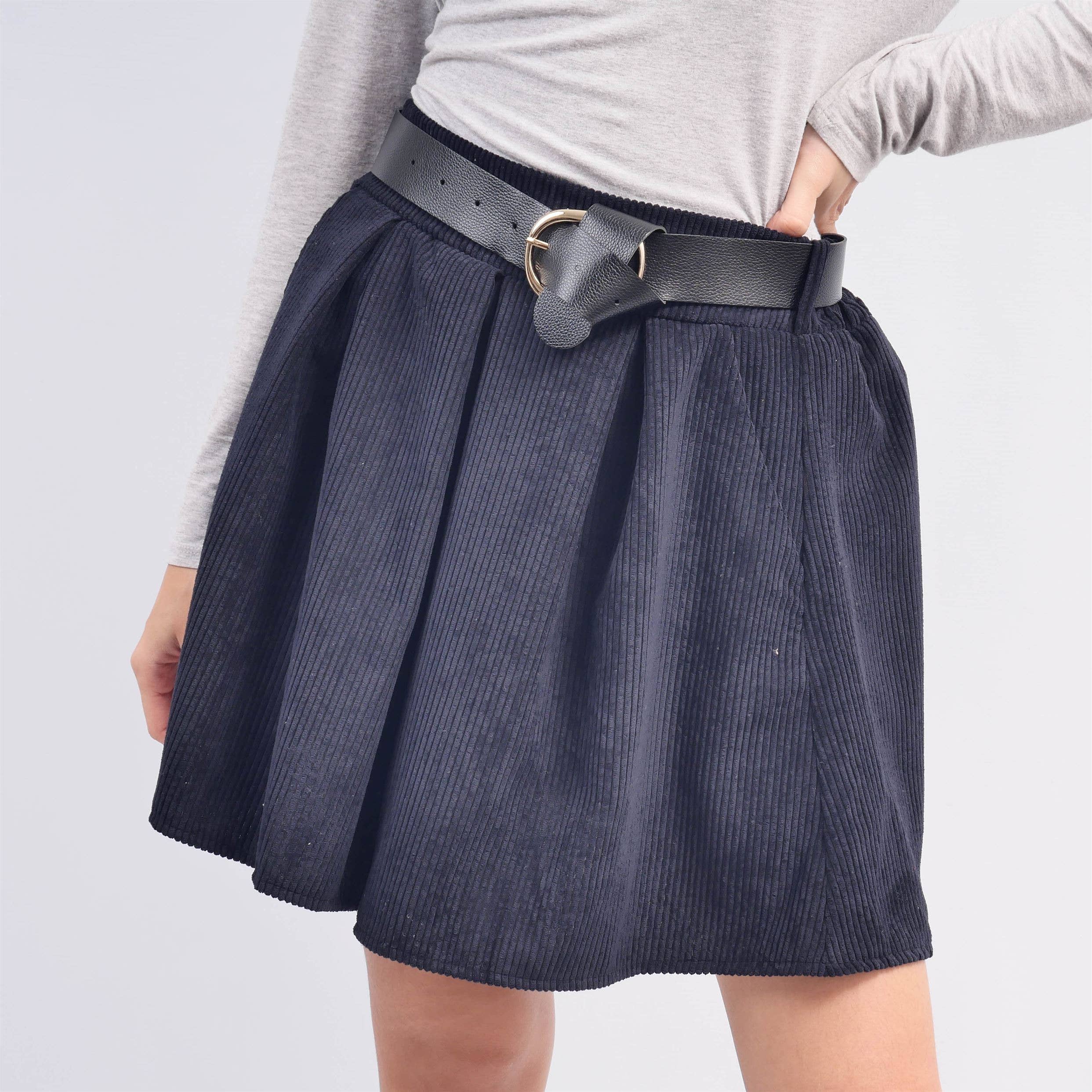 Cecile Wang – Saia - Mulher por atacado – Saia curta de veludo cotelê com cinto TDM728240