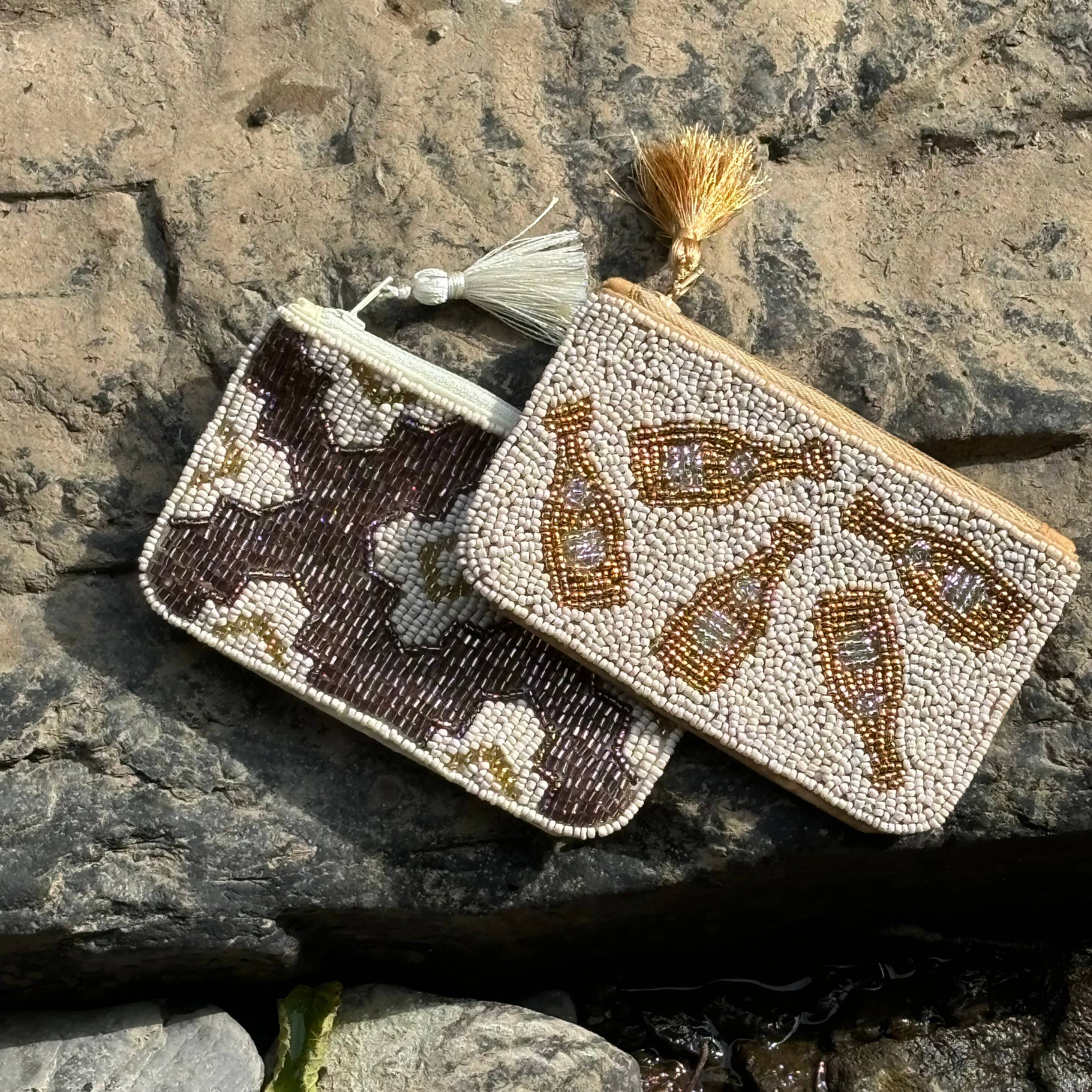 Muno – Engroshandel Møntpung - Unisex – Håndlavet Perlebesat Champagnepose * Gave *1