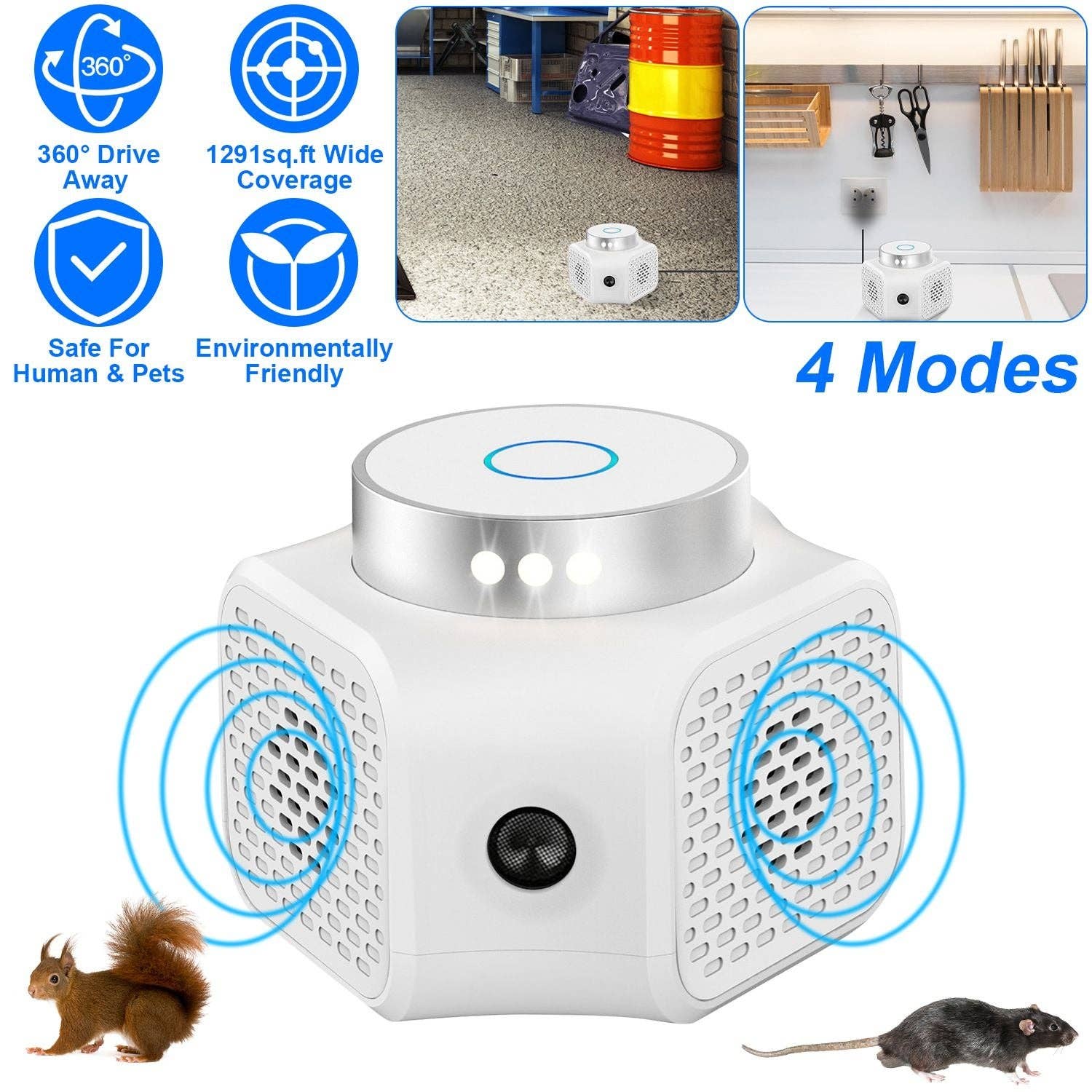 White 360° Ultrasonic Rodent Chaser Electronic Plug-in Mouse Control for Indoor Use Rodent Deterrent with Ultrasonic Sound for wholesale on Faire10