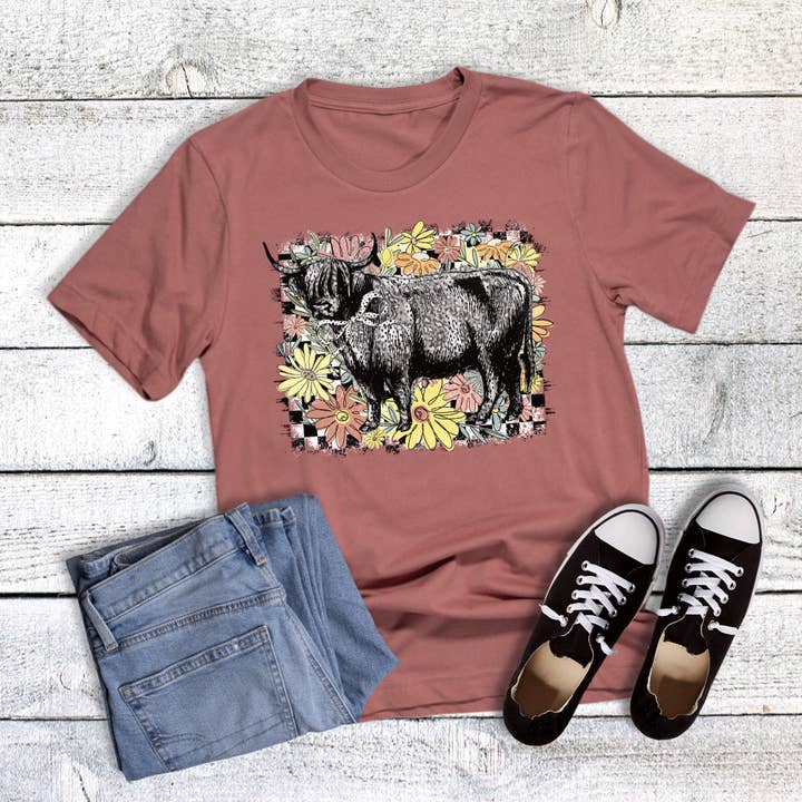 Vaca das Terras Altas com Flores Silvestres Axadrezadas por atacado de Dust and Roots