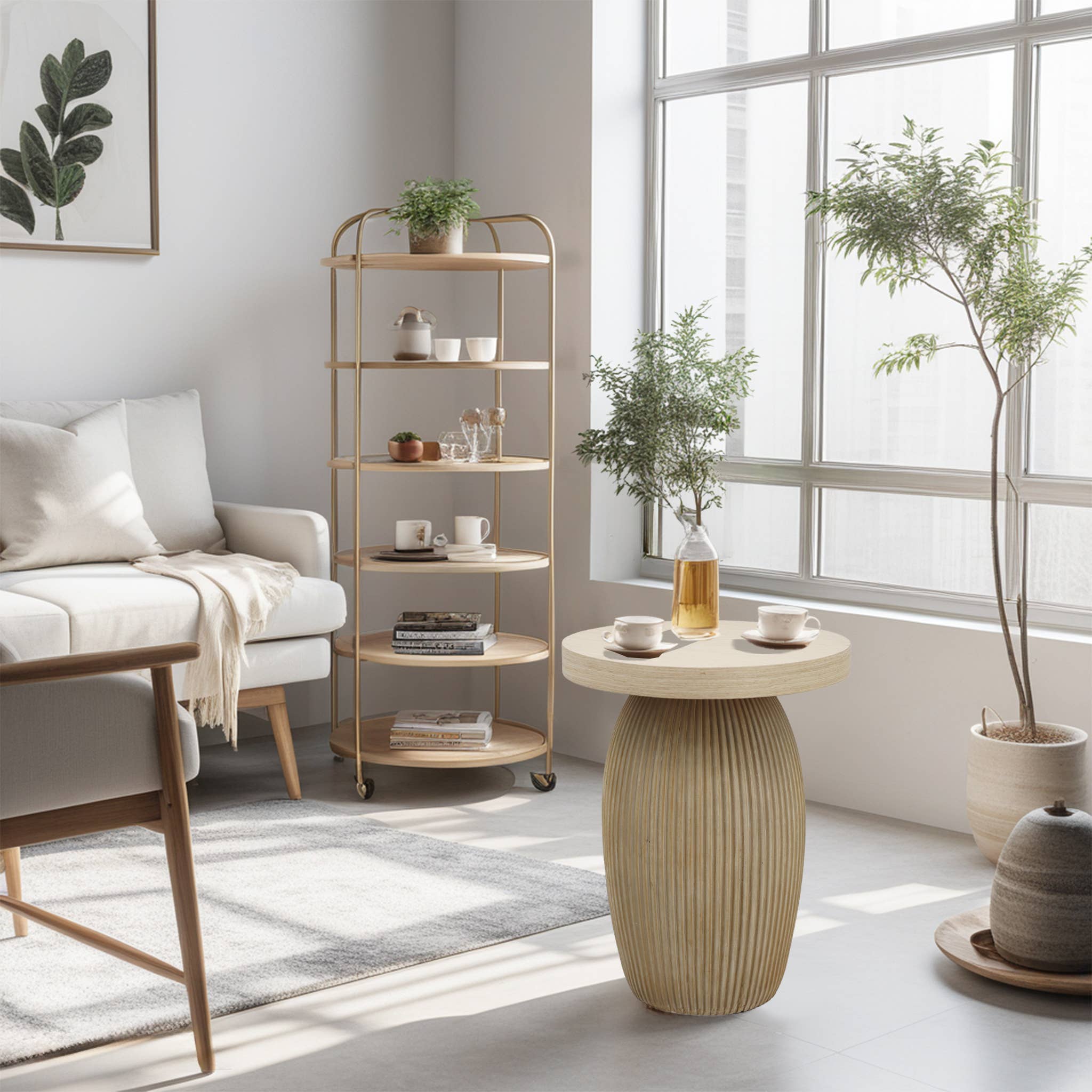 Paris Loft Inc - Wholesale Side Table - Farmhouse Wood Round End Table with Rotund Base2