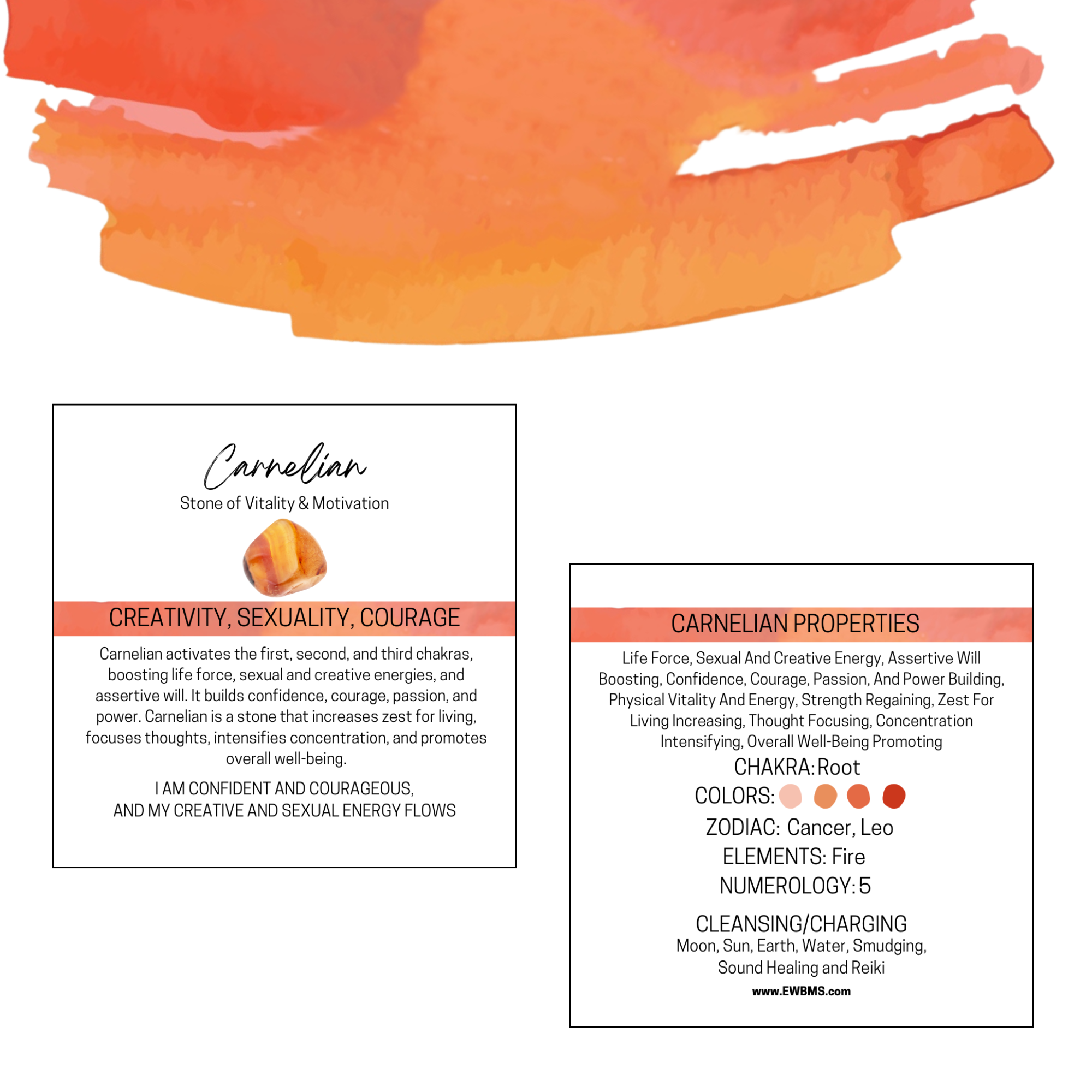 Essential Wellness - Body, Mind, Spirit - Wholesale Spiritual Stone/Crystal - CARNELIAN Worry Stone with Information Card Option1