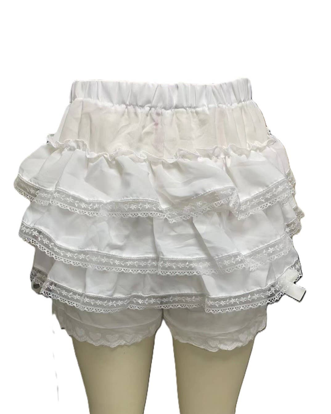 Rosa Clothing - Wholesale Shorts - Women's - Bow Embellished Cake Layered Lace Culottes5