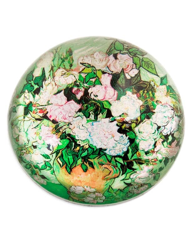Vase With Pink Roses / Van Gogh Glass Dome Paperweight for wholesale by Value Arts