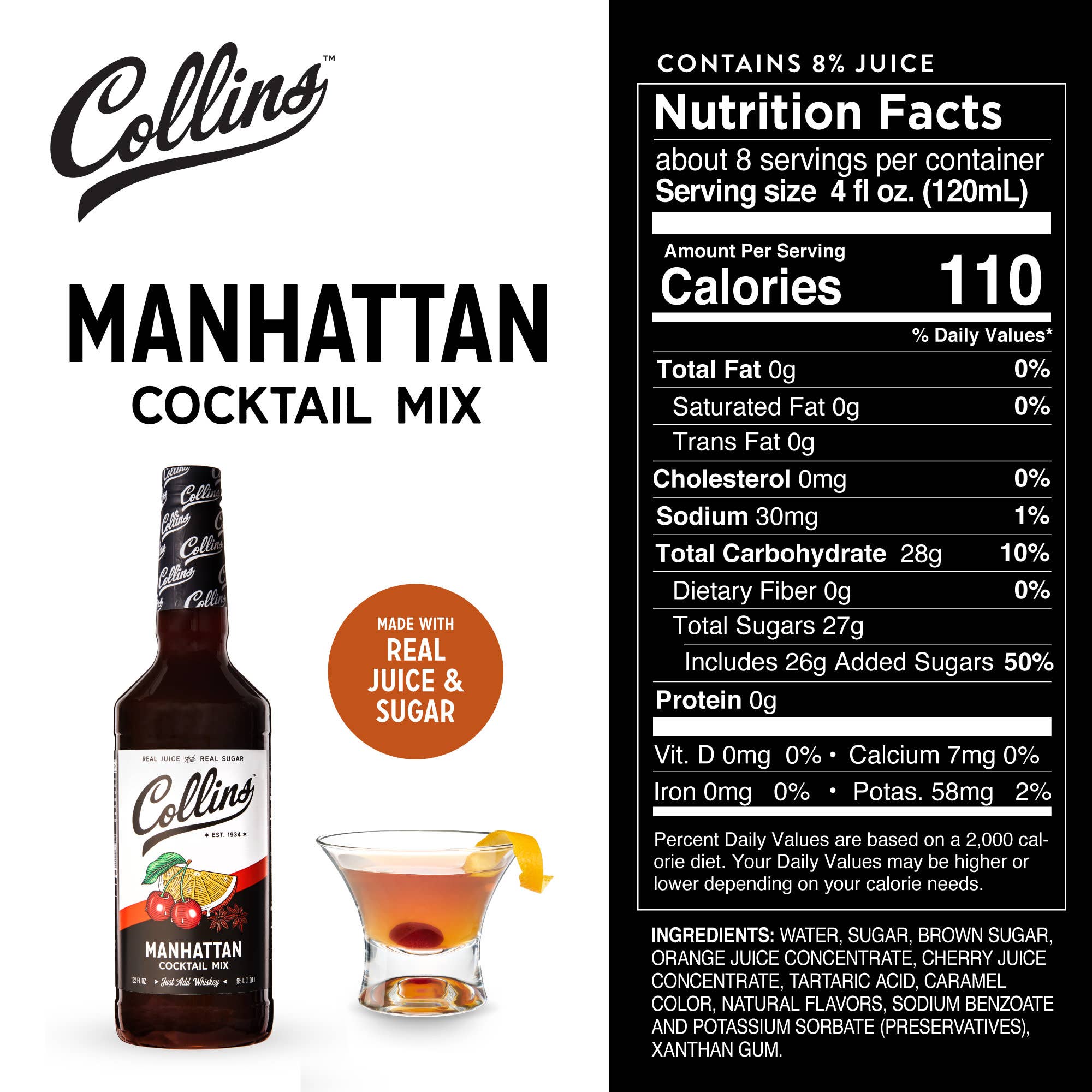Collins - Vente Mélange/sirop pour cocktails - Mélange pour cocktail Manhattan au vrai sucre 32 oz3