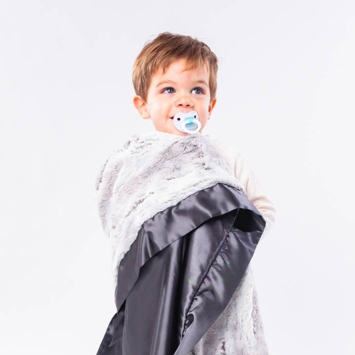 Silver Rabbit with Charcoal Hide Knotty Blankie for wholesale by Mint Home Apparel