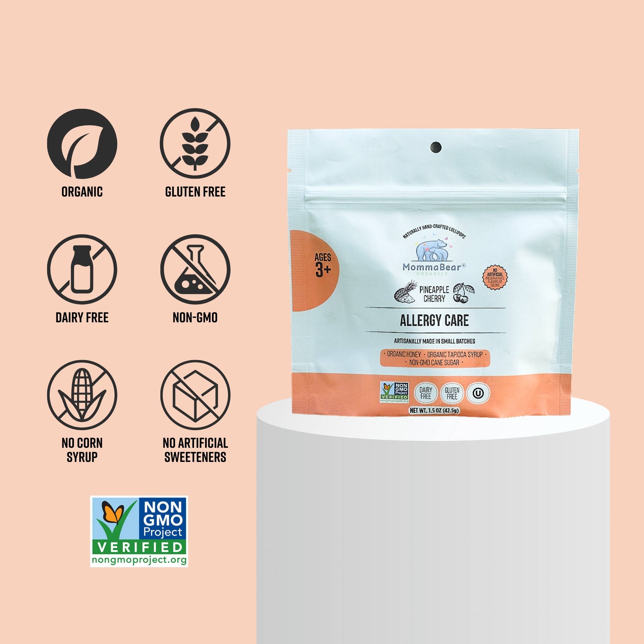 MommaBear Organics - Wholesale Lollipop - Allergy Relief Lollipops; Pineapple, Wild Cherry, Hibiscus