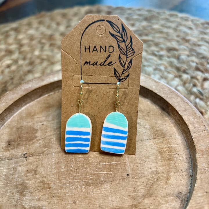 Keely Siebenthal Art & Designs – wholesale Dangle earrings – Handmade Clay Earrings - Arch Buoy Teal + Blue3