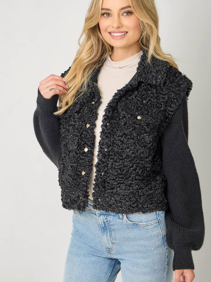 61251 Mixed Media Sweater Jacket for wholesale by Mystree