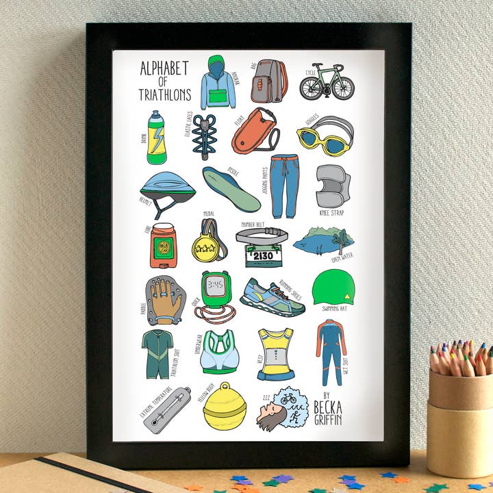 Triathlon Alphabet Art Print for wholesale by Becka Griffin Illustration