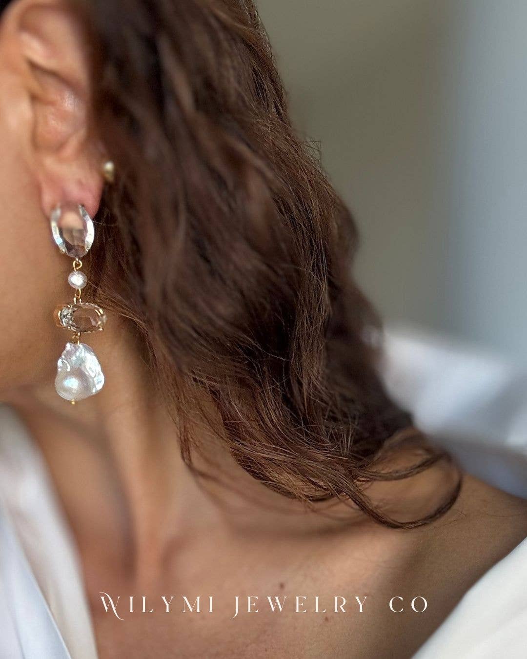 WILYMI Jewelry Co - Wholesale Dangle Earrings - Statement Baroque Pearl & Crystal Earrings | Gold Plated 8