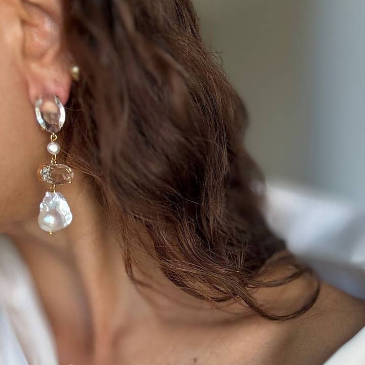 WILYMI Jewelry Co - Wholesale Dangle Earrings - Statement Baroque Pearl & Crystal Earrings | Gold Plated 8