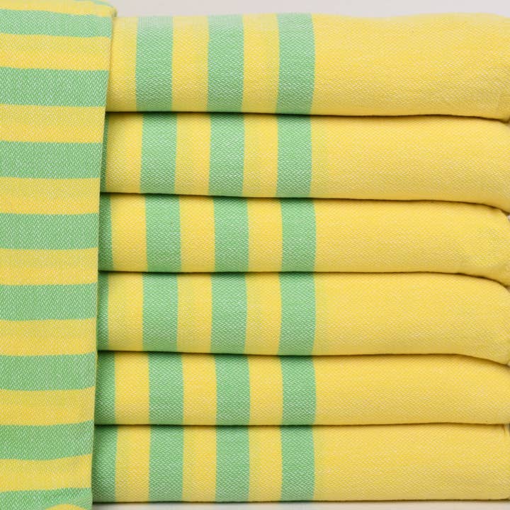 Wedding Favors, Organic Yellow-Green Striped Towel for wholesale by Organic Turkish Towels