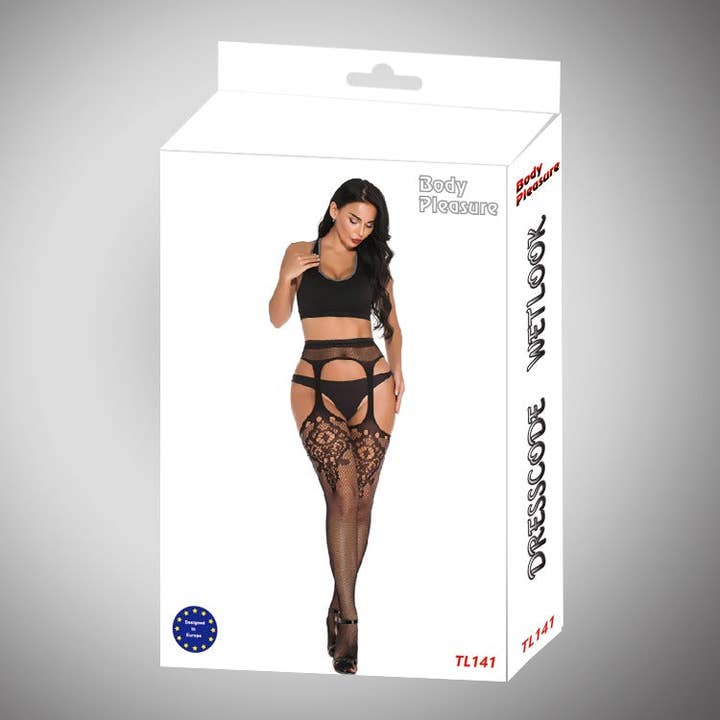Kinky Pleasure - Vendita all'ingrosso Completino intimo - Donna - Body Pleasure - TL141 M/L - Body stocking sexy lingerie - confezione regalo di lusso - nero