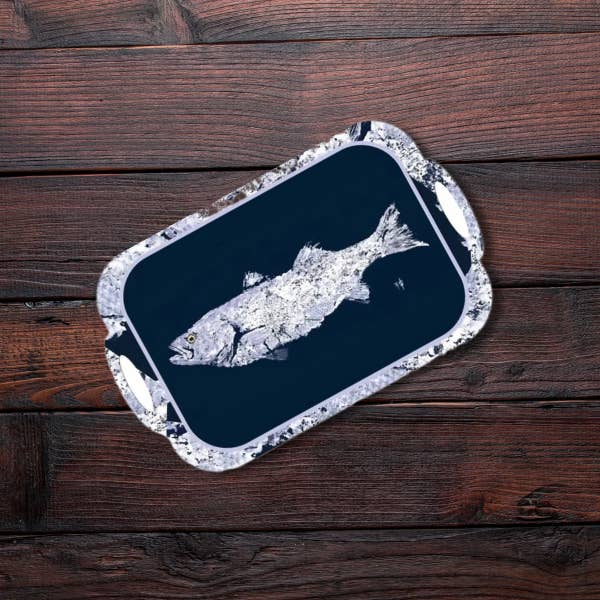 White Fish on Navy Melamine Tray | Coastal and other Purchase Wholesale ayers and sons fish. Free Returns & Net 60 Terms on Faire trending on Faire.