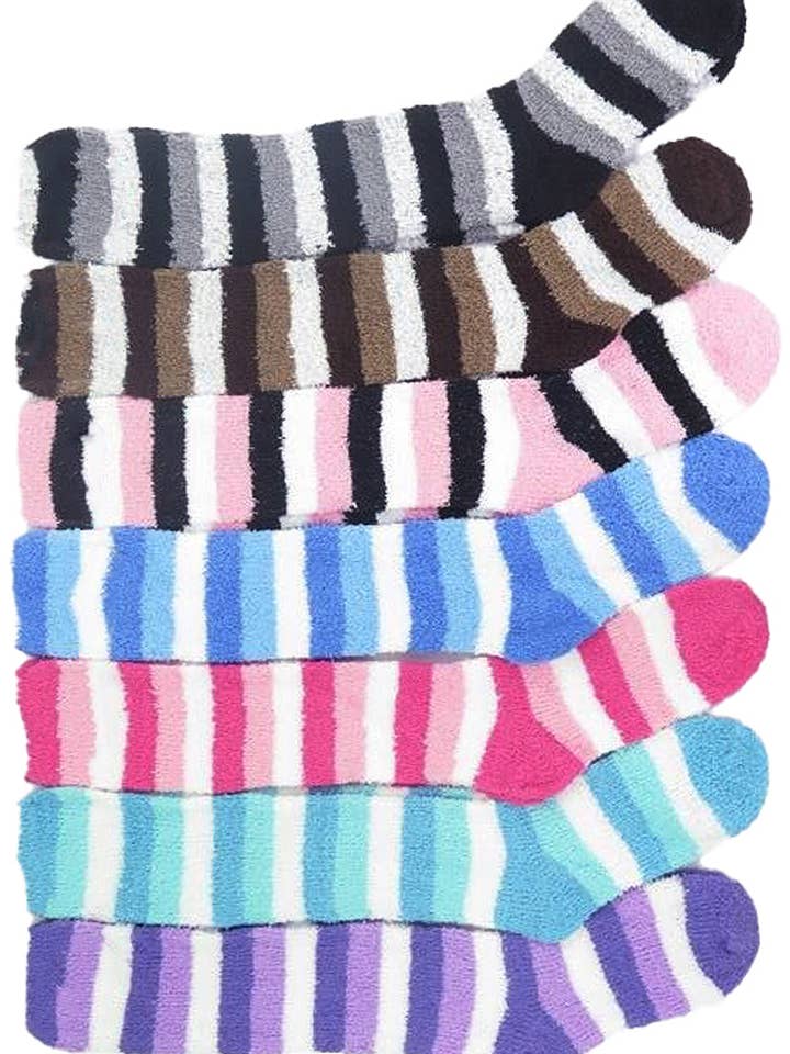 Women's Colorful Stripe Thigh-High Fuzzy Socks for wholesale by Cap Zone