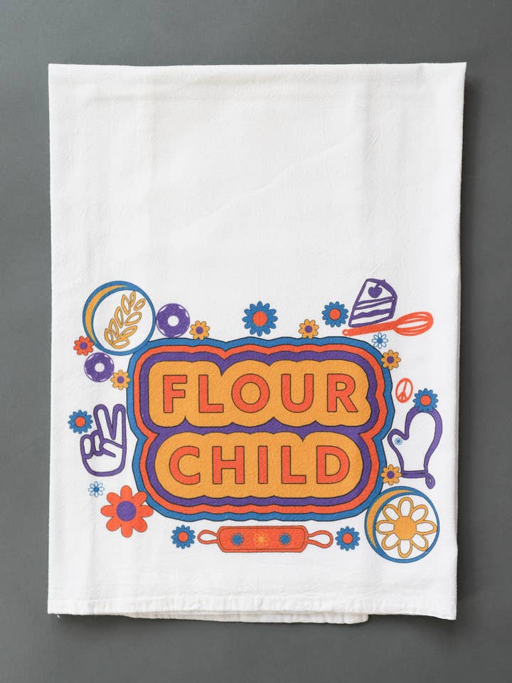 Flour Child Tea Towel - foodie bakery restaurant gifts for wholesale by Overseasoned
