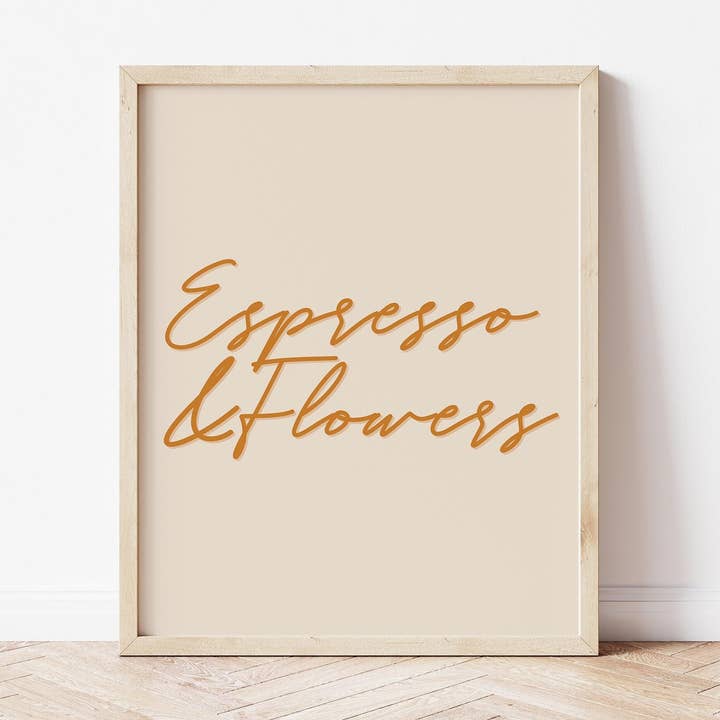 Espresso and Flowers Print | Coffee Print | Espresso Print | Flower Print | Kitchen Art | Office Art | Coffee Gift | Neutral Art | Wall Art for wholesale by SnaptureThis